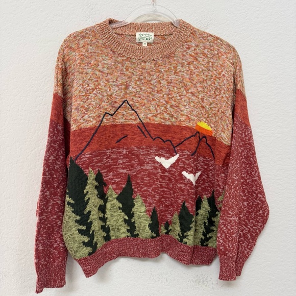 The Great Outdoors Outpost Pullover Sweater Mountains Pines Size XS